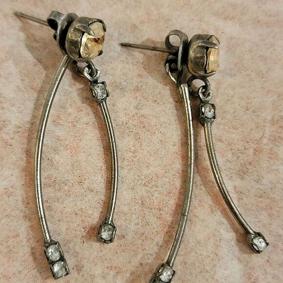 #Sabika Metallic Sunshine Fun Studs With Dangling Ear Jackets Antique Gold - Picture 3 of 4